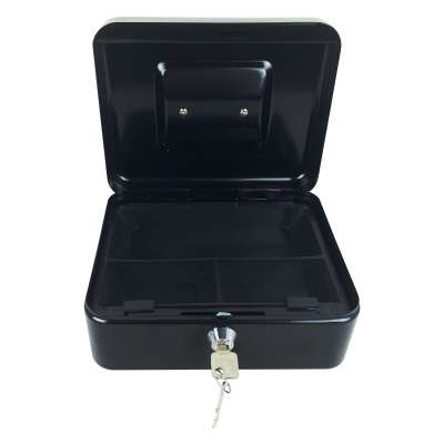 Security money steel handle metal portable cash box with money tray